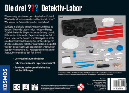 KOSMOS Die drei ??? Detektiv-Labor ab 8 Jahren – Rückseite mit Laborstation und Versuchsmaterial