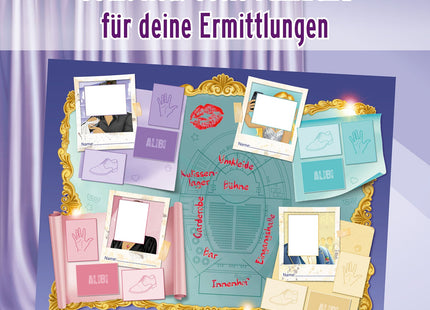 Die drei !!! Adventskalender 2026 – Tanz der Diebe – Herstellerdarstellung der Ermittlungs-Pinnwand