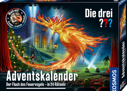 Die drei ??? Adventskalender 2026 – Der Fluch des Feuervogels – Originalverpackung der Ausgabe 2026 mit Feuervogel-Motiv