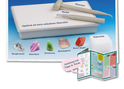 KOSMOS Mineralien – Ausgrabungs-Set ab 7 Jahren – Gipsblock, Hammer, Meißel und freigelegte Mineralien