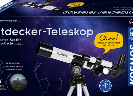 KOSMOS Entdecker-Teleskop – Einstieg in die Himmelsbeobachtung – Originalverpackung des Entdecker-Teleskops mit Altersaufdruck 8–12