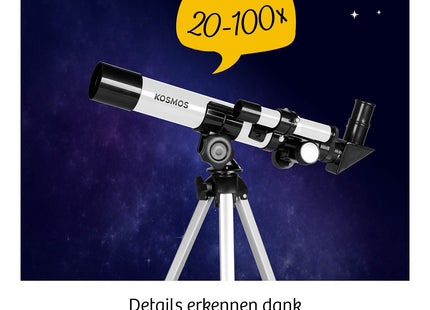 KOSMOS Entdecker-Teleskop – Einstieg in die Himmelsbeobachtung – Herstellerdarstellung der beiden Vergrößerungsstufen 20-fach und 100-fach