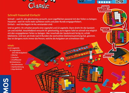 KOSMOS Ubongo Classic – Rückseite mit Spielbeschreibung und Inhalt