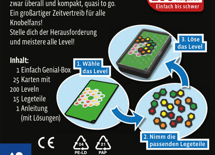 KOSMOS Einfach Genial Brain Games – Solo-Legespiel ab 8 Jahren – Verpackungsrückseite mit Ablauf des Solospiels