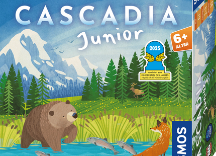 Cascadia Junior: Spielschachtel mit Wildtieren und Landschaft