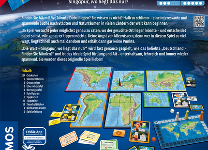 KOSMOS Die Welt – Rückseite mit Spielbeschreibung und Weltkarten-Poster