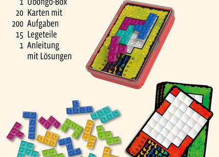 KOSMOS Ubongo Brain Games – Solo-Knobelspiel mit 200 Aufgaben – Ubongo-Box, Aufgabenkarten und die 15 Legeteile