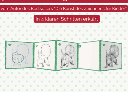 Die Kunst des Zeichnens für Kinder – Zickzack-Zeichenkarten – Ausgeklappte Zeichenkarte mit vier Zeichenschritten