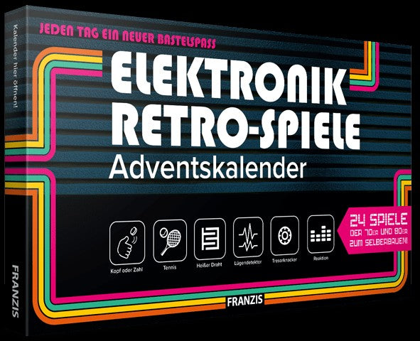 Franzi 504093 - Adventskalender Elektronik-Retro-Spiele, 24 Spiele der 70er und 80er zum Selberbauen