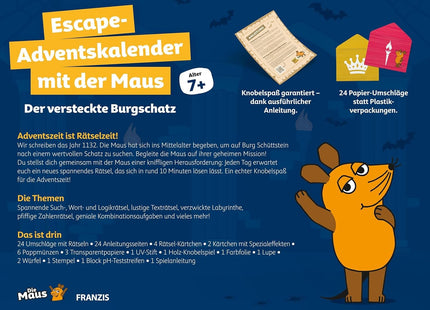 Franzis 67211 - Escape-Adventskalender mit der Maus, Der versteckte Burgschatz, 24 Rätsel