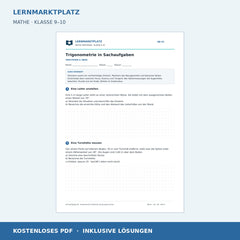 Trigonometrie in Sachaufgaben – kostenloses Mathe-Arbeitsblatt mit Lösungen (PDF)