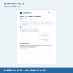Prisma und Zylinder berechnen – kostenloses Mathe-Arbeitsblatt mit Lösungen (PDF)