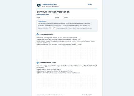 Bernoulli-Ketten verstehen – kostenloses Mathe-Arbeitsblatt mit Lösungen (PDF)