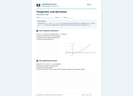 Tangenten und Normalen – kostenloses Mathe-Arbeitsblatt mit Lösungen (PDF)