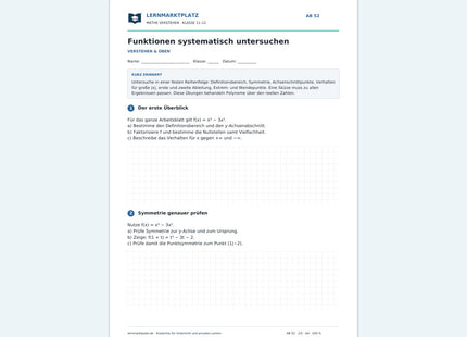 Funktionen systematisch untersuchen – kostenloses Mathe-Arbeitsblatt mit Lösungen (PDF)
