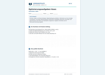 Optimierungsaufgaben lösen – kostenloses Mathe-Arbeitsblatt mit Lösungen (PDF)
