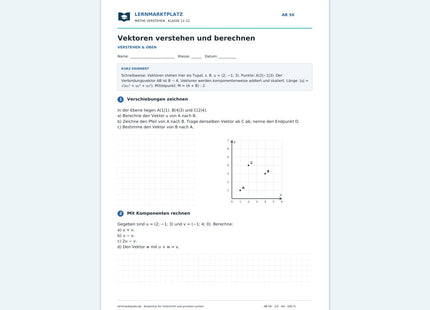 Vektoren verstehen und berechnen – kostenloses Mathe-Arbeitsblatt mit Lösungen (PDF)