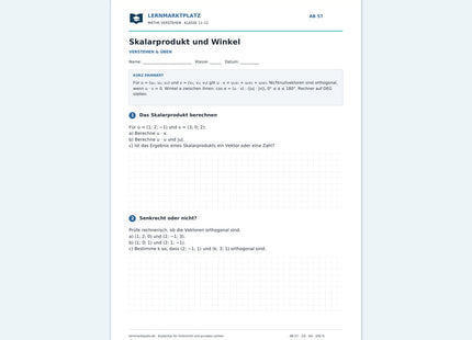 Skalarprodukt und Winkel – kostenloses Mathe-Arbeitsblatt mit Lösungen (PDF)