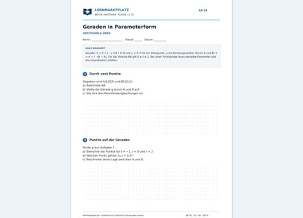 Geraden in Parameterform – kostenloses Mathe-Arbeitsblatt mit Lösungen (PDF)