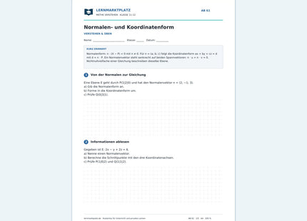 Normalen- und Koordinatenform – kostenloses Mathe-Arbeitsblatt mit Lösungen (PDF)