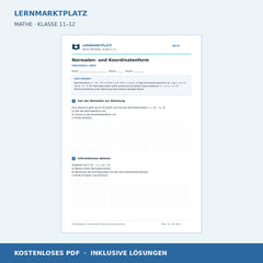 Normalen- und Koordinatenform – kostenloses Mathe-Arbeitsblatt mit Lösungen (PDF)