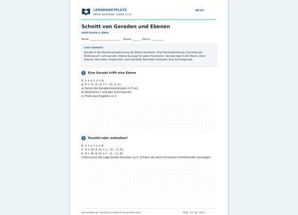 Schnitt von Geraden und Ebenen – kostenloses Mathe-Arbeitsblatt mit Lösungen (PDF)