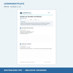 Schnitt von Geraden und Ebenen – kostenloses Mathe-Arbeitsblatt mit Lösungen (PDF)