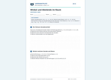 Winkel und Abstände im Raum – kostenloses Mathe-Arbeitsblatt mit Lösungen (PDF)