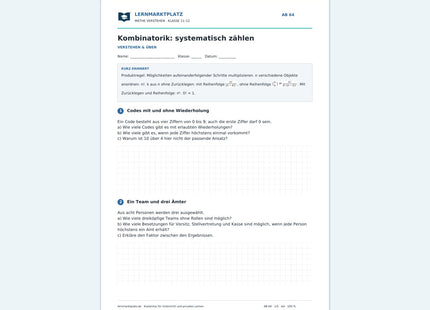 Kombinatorik: systematisch zählen – kostenloses Mathe-Arbeitsblatt mit Lösungen (PDF)
