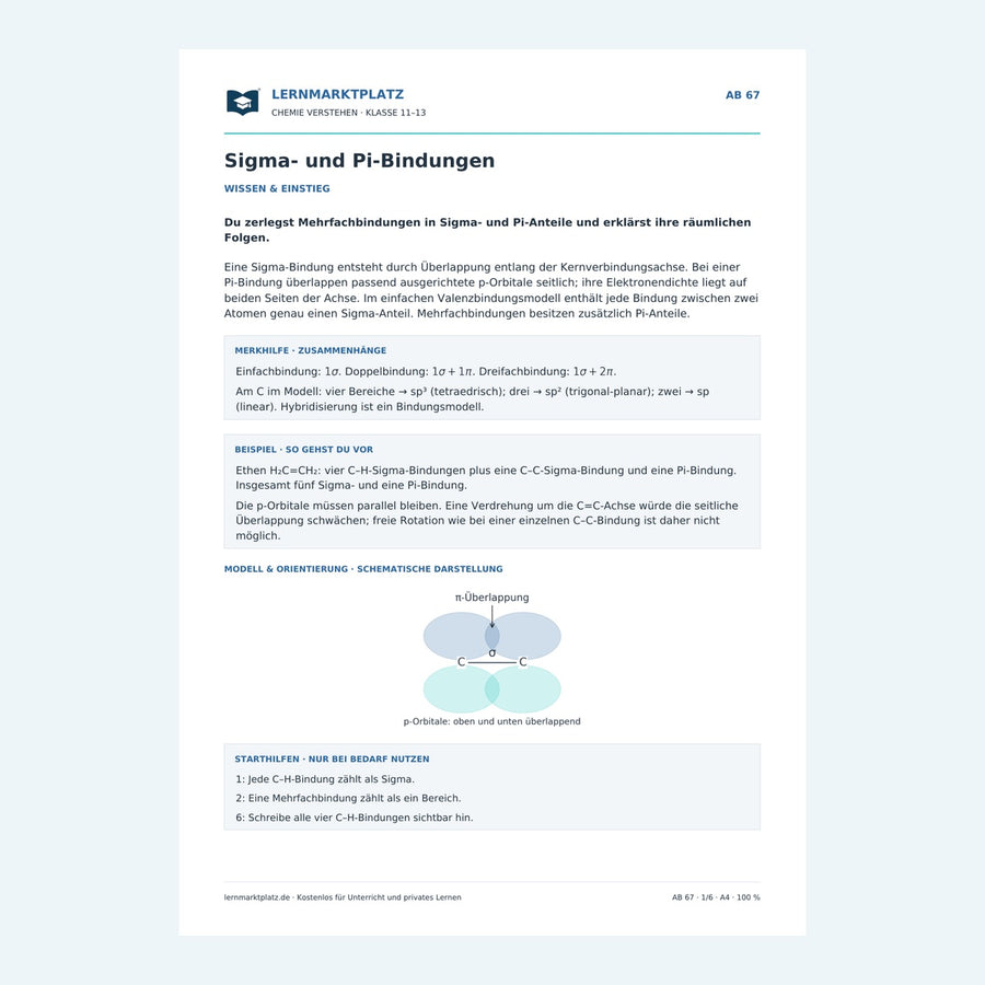 Sigma- und Pi-Bindungen – Vorschau des Chemie-Arbeitsblatts