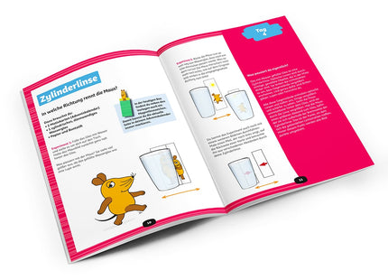 Experimentier-Adventskalender mit der Maus ab 7 Jahren – Beispielseite aus dem Handbuch zur optischen Zylinderlinse