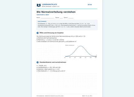 Die Normalverteilung verstehen – kostenloses Mathe-Arbeitsblatt mit Lösungen (PDF)