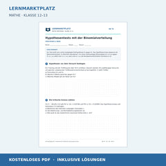 Hypothesentests mit der Binomialverteilung – kostenloses Mathe-Arbeitsblatt mit Lösungen (PDF)