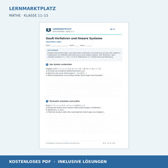Gauß-Verfahren und lineare Systeme – kostenloses Mathe-Arbeitsblatt mit Lösungen (PDF)