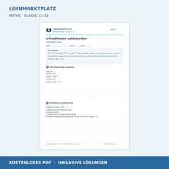 e-Funktionen untersuchen – kostenloses Mathe-Arbeitsblatt mit Lösungen (PDF)