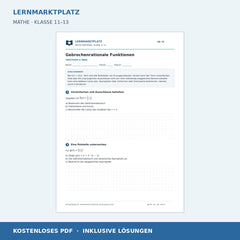 Gebrochenrationale Funktionen – Vorschau des kostenlosen Arbeitsblatts mit Lösungen für Klasse 11–13