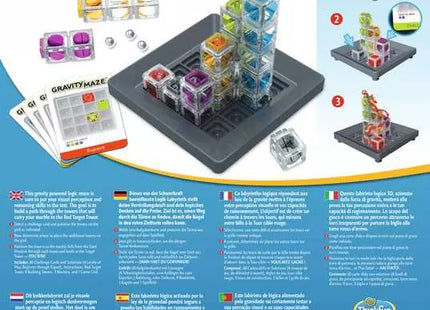 ThinkFun Gravity Maze – Rückseite mit Aufbau und Spielablauf