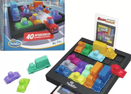 ThinkFun Rush Hour – Spielfeld mit Fahrzeugen und Aufgabenkarte