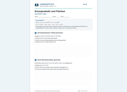 Kreuzprodukt und Flächen – kostenloses Arbeitsblatt mit Lösungen für Klasse 11–13