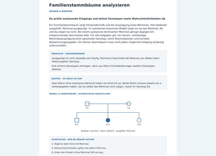 Familienstammbäume analysieren – Vorschau des Biologie-Arbeitsblatts