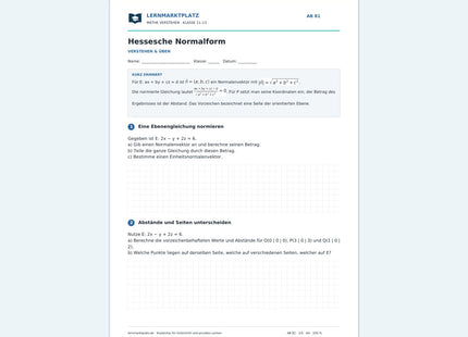 Hessesche Normalform – kostenloses Arbeitsblatt mit Lösungen für Klasse 11–13