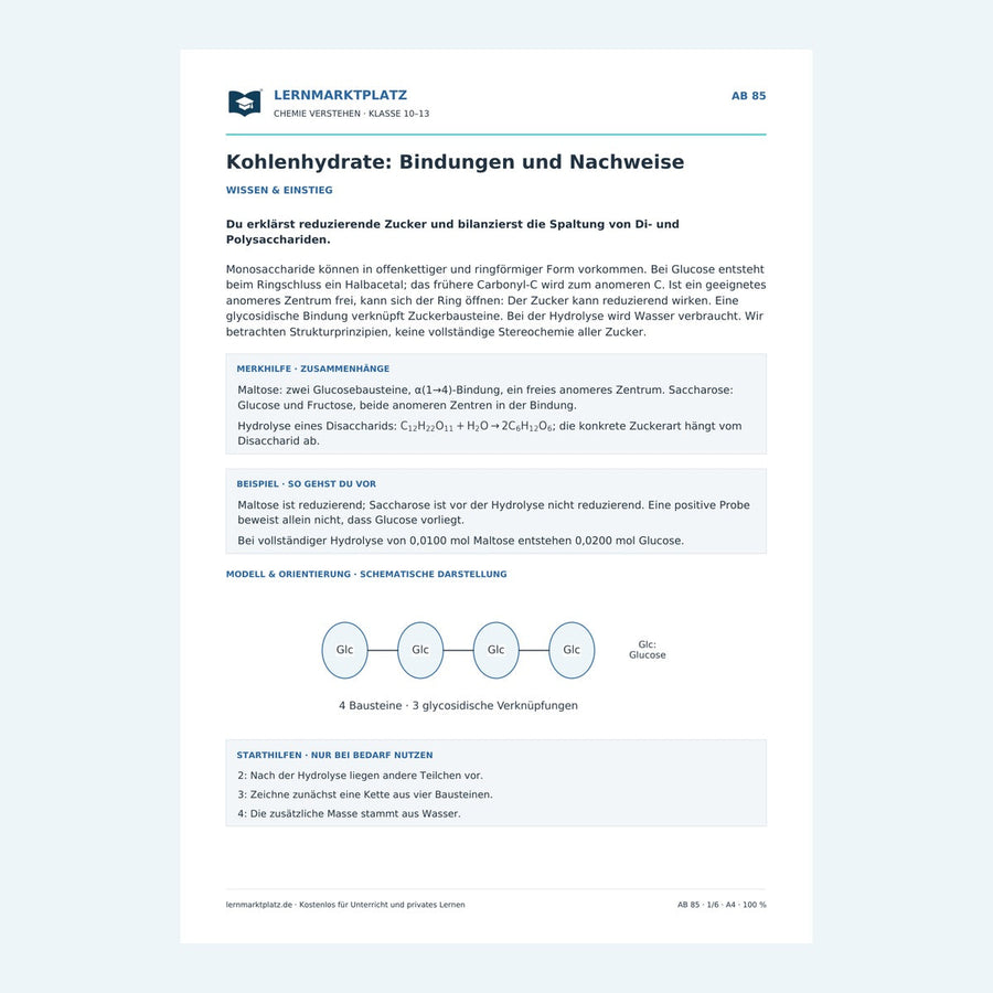 Kohlenhydrate: Bindungen und Nachweise