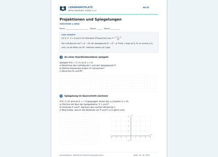 Projektionen und Spiegelungen – kostenloses Arbeitsblatt mit Lösungen für Klasse 11–13