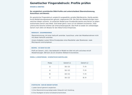 Genetischer Fingerabdruck: Profile prüfen – Vorschau des Biologie-Arbeitsblatts