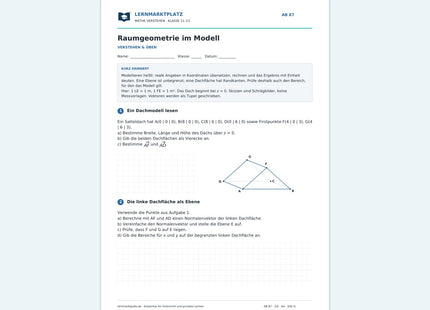 Raumgeometrie im Modell – kostenloses Arbeitsblatt mit Lösungen für Klasse 11–13