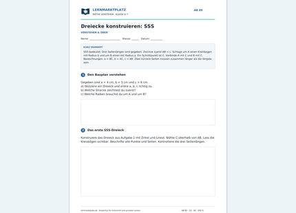 Dreiecke konstruieren: SSS – kostenloses Mathe-Arbeitsblatt mit Lösungen (PDF)