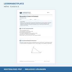 Besondere Linien im Dreieck – kostenloses Mathe-Arbeitsblatt mit Lösungen (PDF)