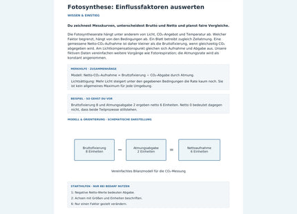 Fotosynthese: Einflussfaktoren auswerten – Vorschau des Biologie-Arbeitsblatts