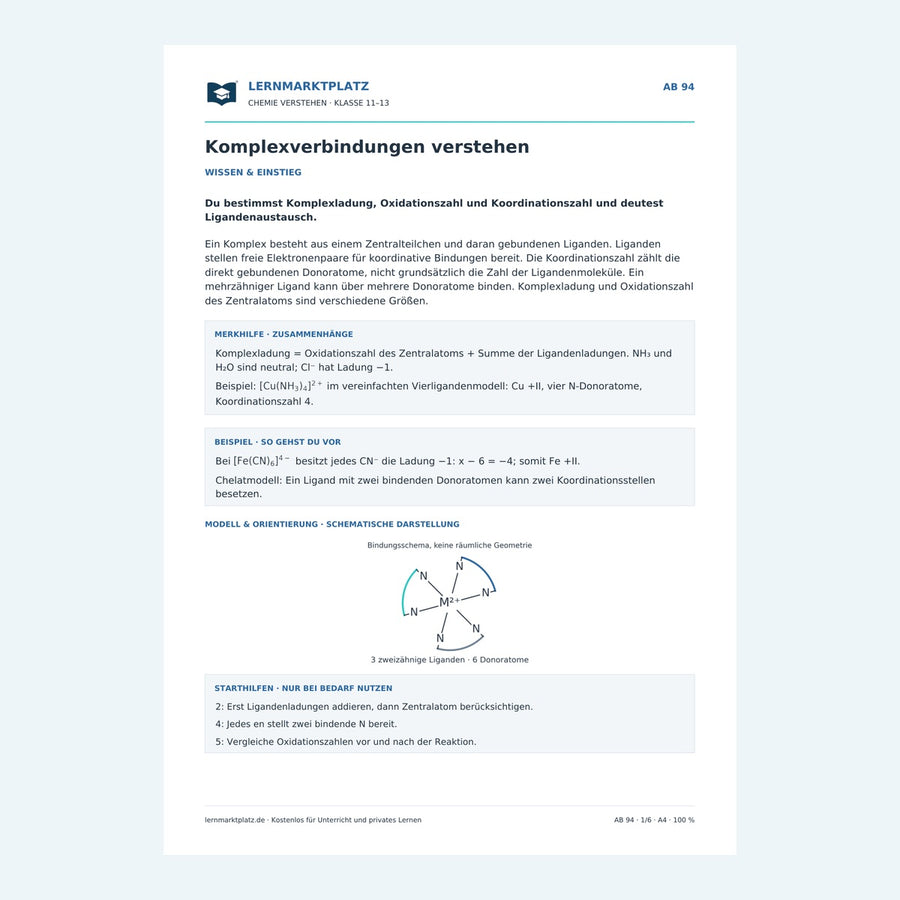 Komplexverbindungen verstehen – Vorschau des Chemie-Arbeitsblatts