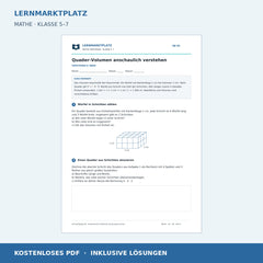 Quader-Volumen anschaulich verstehen – kostenloses Mathe-Arbeitsblatt mit Lösungen (PDF)